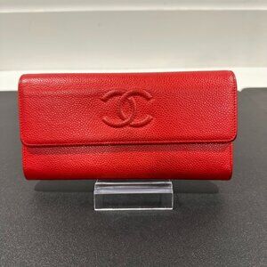 Chanel Caviar Timeless CC Large Gusset Flap Wallet Red (JB1396)